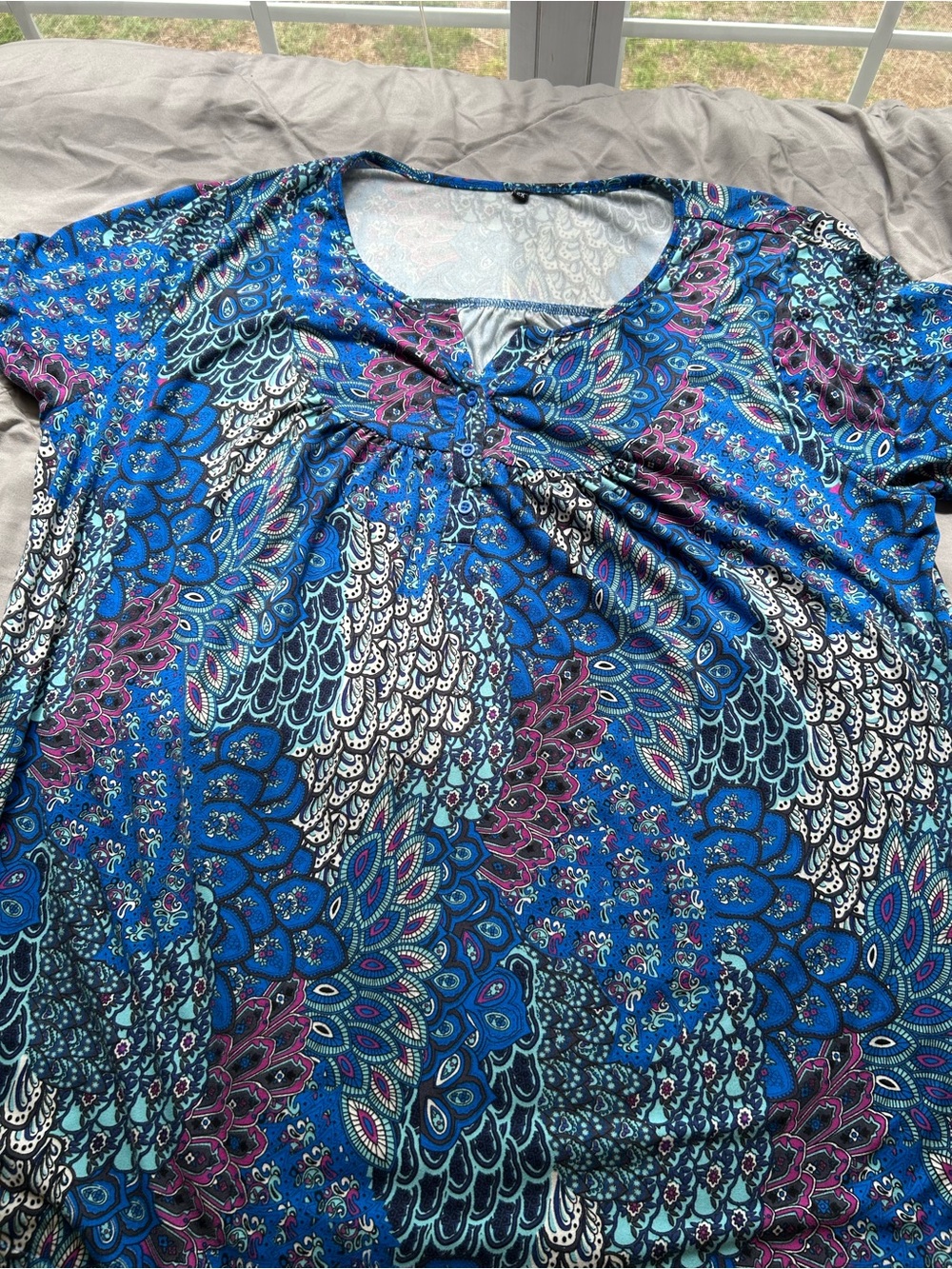 💚3/$25 Blue Paisley Print Women's Top - Stylish Scoop Neck 2X